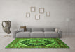 Machine Washable Geometric Green Traditional Area Rugs in a Living Room,, wshurb2034grn