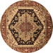 Round Machine Washable Geometric Brown Traditional Rug, wshurb2034brn