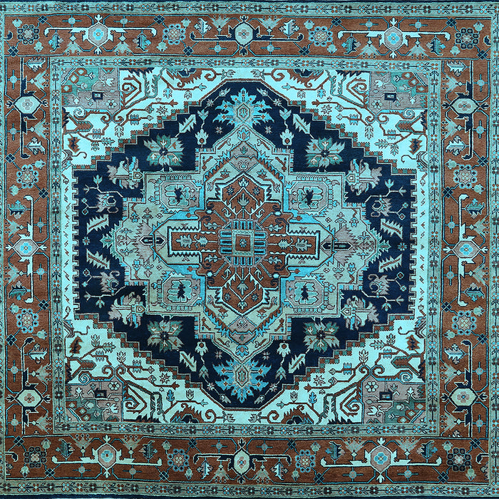 Square Machine Washable Geometric Light Blue Traditional Rug, wshurb2034lblu