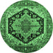 Round Machine Washable Geometric Emerald Green Traditional Area Rugs, wshurb2034emgrn