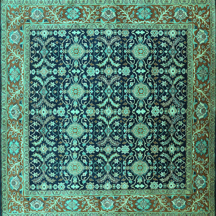 Square Machine Washable Oriental Turquoise Traditional Area Rugs, wshurb2035turq