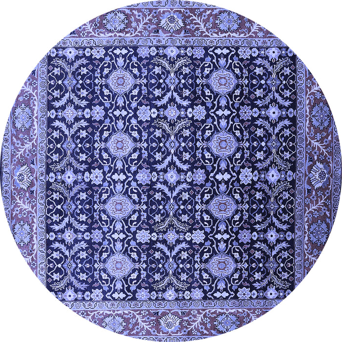Round Machine Washable Oriental Blue Traditional Rug, wshurb2035blu