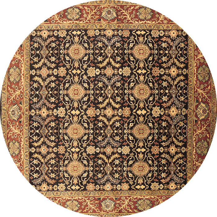 Round Machine Washable Oriental Brown Traditional Rug, wshurb2035brn