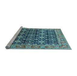 Sideview of Machine Washable Oriental Light Blue Traditional Rug, wshurb2035lblu