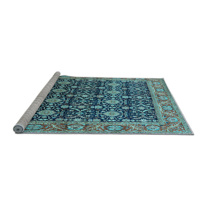 Sideview of Machine Washable Oriental Light Blue Traditional Rug, wshurb2035lblu