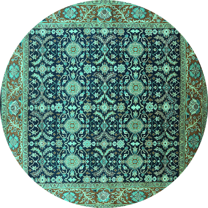 Round Oriental Turquoise Traditional Rug, urb2035turq