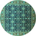 Round Oriental Turquoise Traditional Rug, urb2035turq