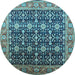 Round Oriental Light Blue Traditional Rug, urb2035lblu