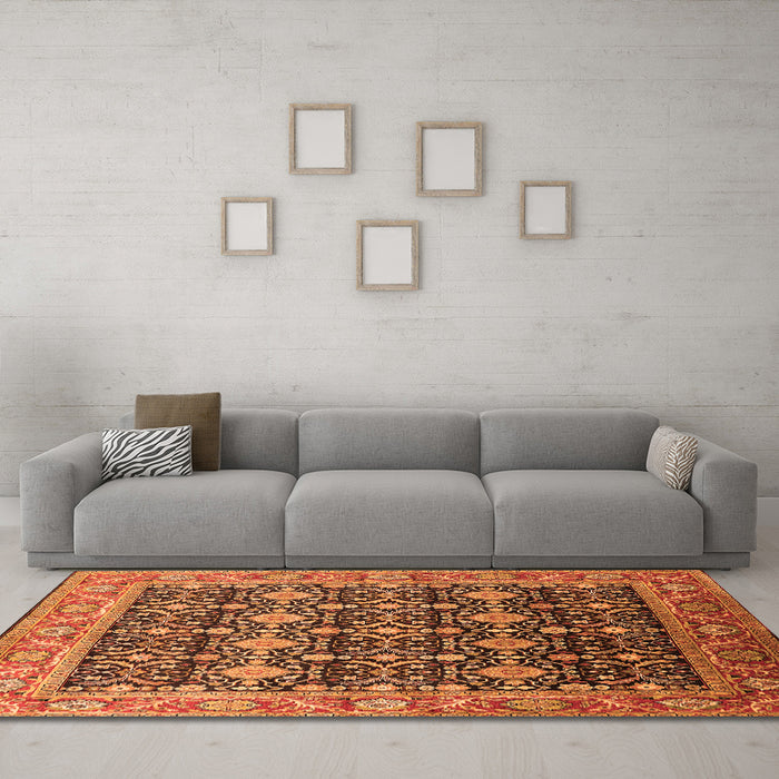 Machine Washable Oriental Orange Traditional Area Rugs in a Living Room, wshurb2035org