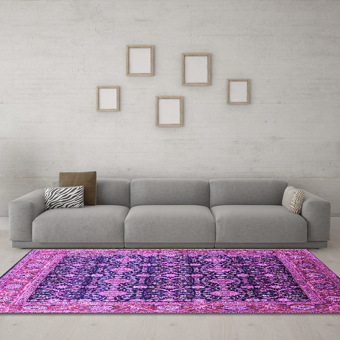 Machine Washable Oriental Purple Traditional Area Rugs in a Living Room, wshurb2035pur