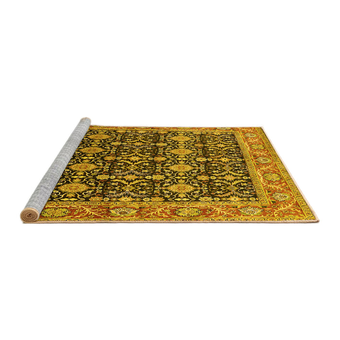 Sideview of Machine Washable Oriental Yellow Traditional Rug, wshurb2035yw