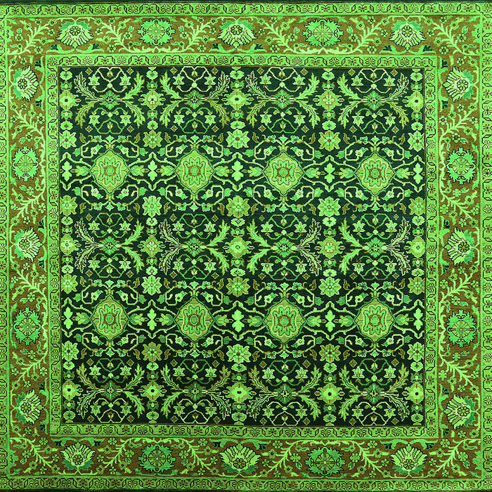 Square Machine Washable Oriental Green Traditional Area Rugs, wshurb2035grn