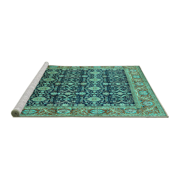 Sideview of Machine Washable Oriental Turquoise Traditional Area Rugs, wshurb2035turq