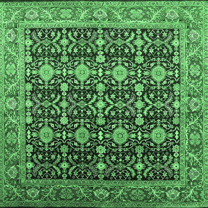Square Machine Washable Oriental Emerald Green Traditional Area Rugs, wshurb2035emgrn