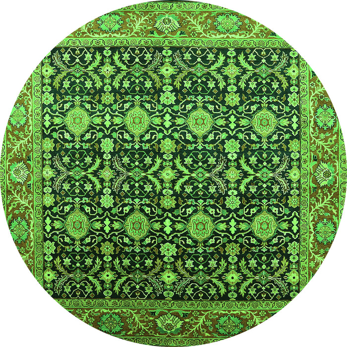 Round Machine Washable Oriental Green Traditional Area Rugs, wshurb2035grn