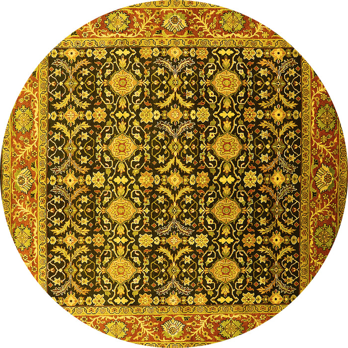 Round Machine Washable Oriental Yellow Traditional Rug, wshurb2035yw