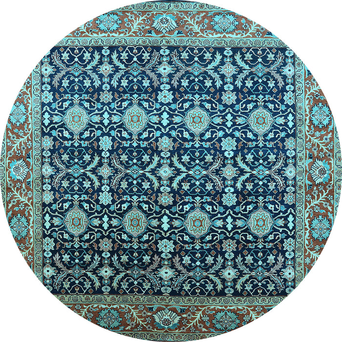 Round Machine Washable Oriental Light Blue Traditional Rug, wshurb2035lblu