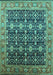 Machine Washable Oriental Turquoise Traditional Area Rugs, wshurb2035turq