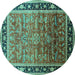 Round Machine Washable Oriental Turquoise Industrial Area Rugs, wshurb2036turq