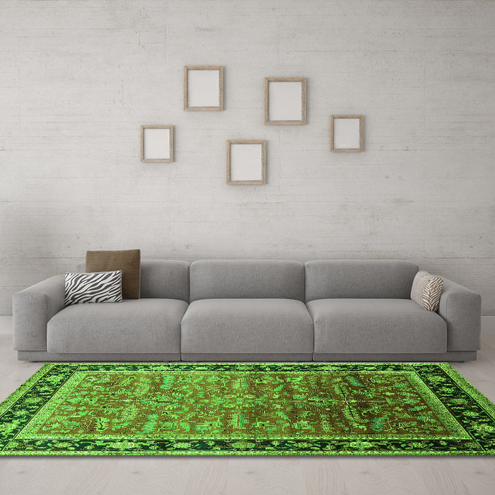 Machine Washable Oriental Green Industrial Area Rugs in a Living Room,, wshurb2036grn