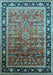 Machine Washable Oriental Light Blue Industrial Rug, wshurb2036lblu