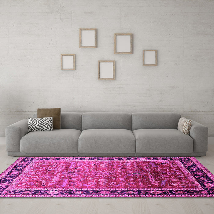Machine Washable Oriental Pink Industrial Rug in a Living Room, wshurb2036pnk
