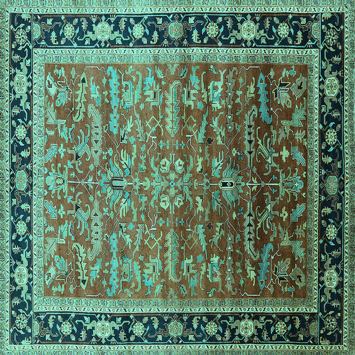 Square Oriental Turquoise Industrial Rug, urb2036turq