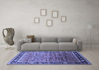 Machine Washable Oriental Blue Industrial Rug, wshurb2036blu