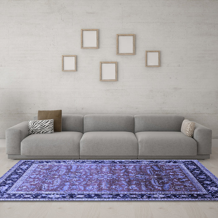 Machine Washable Oriental Blue Industrial Rug in a Living Room, wshurb2036blu