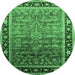 Round Machine Washable Oriental Emerald Green Industrial Area Rugs, wshurb2036emgrn