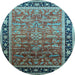 Round Machine Washable Oriental Light Blue Industrial Rug, wshurb2036lblu