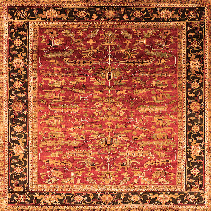 Square Machine Washable Oriental Orange Industrial Area Rugs, wshurb2036org