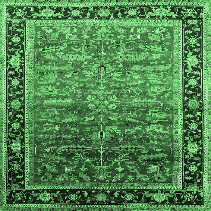 Square Machine Washable Oriental Emerald Green Industrial Area Rugs, wshurb2036emgrn