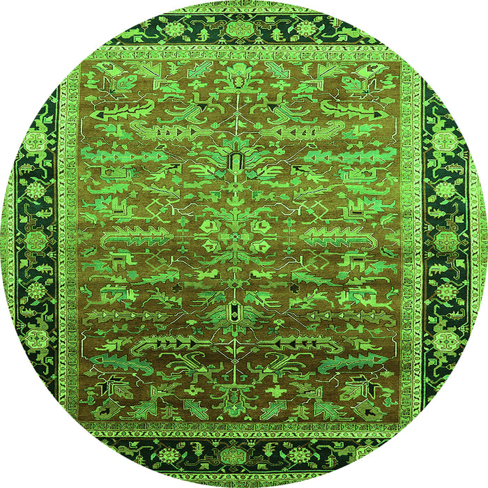 Round Machine Washable Oriental Green Industrial Area Rugs, wshurb2036grn