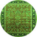 Round Machine Washable Oriental Green Industrial Area Rugs, wshurb2036grn