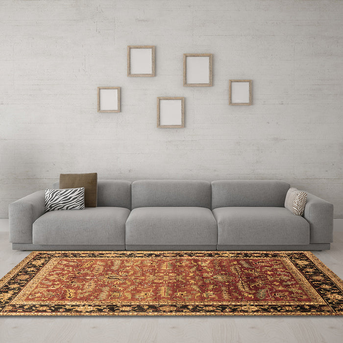 Machine Washable Oriental Brown Industrial Rug in a Living Room,, wshurb2036brn