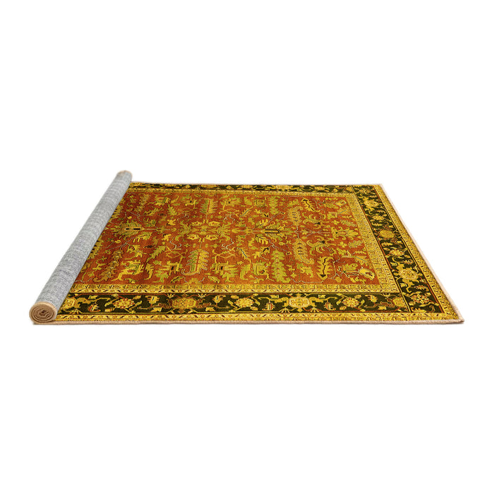 Sideview of Machine Washable Oriental Yellow Industrial Rug, wshurb2036yw