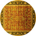 Round Oriental Yellow Industrial Rug, urb2036yw