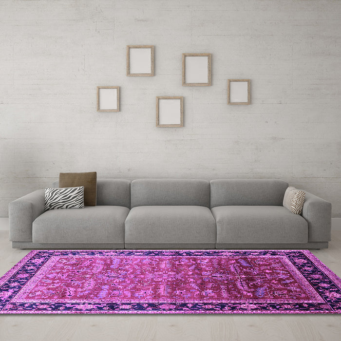 Machine Washable Oriental Purple Industrial Area Rugs in a Living Room, wshurb2036pur