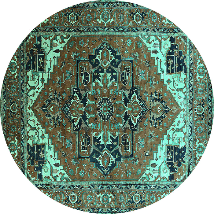 Round Persian Turquoise Traditional Rug, urb2037turq