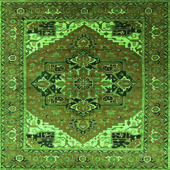 Square Persian Green Traditional Rug, urb2037grn
