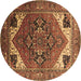 Round Machine Washable Persian Brown Traditional Rug, wshurb2037brn