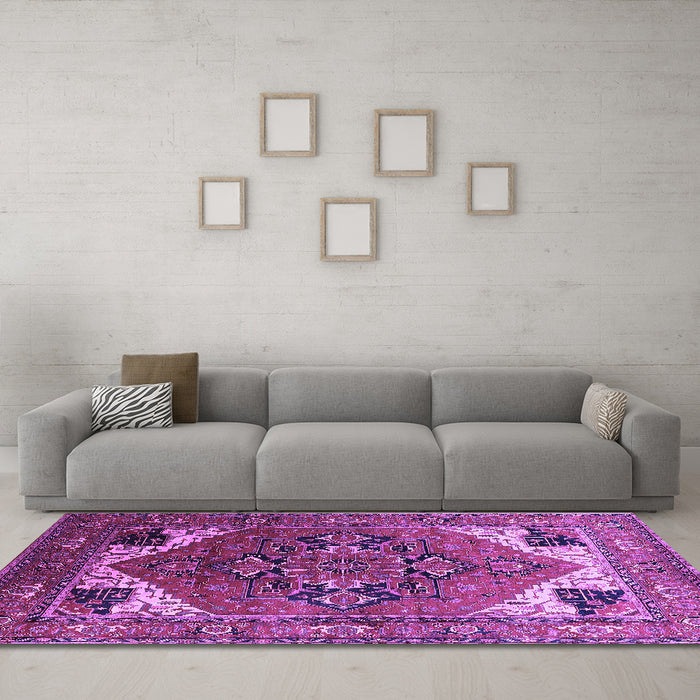 Machine Washable Persian Purple Traditional Area Rugs in a Living Room, wshurb2037pur