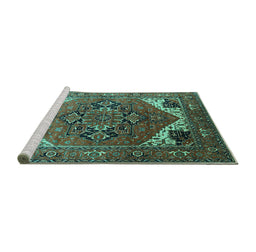 Sideview of Machine Washable Persian Turquoise Traditional Area Rugs, wshurb2037turq