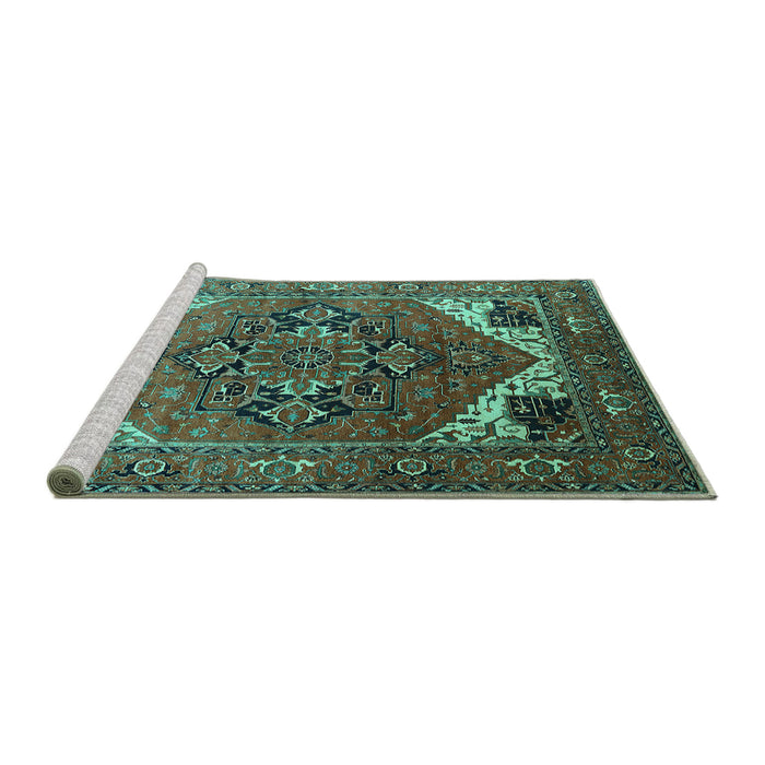 Sideview of Machine Washable Persian Turquoise Traditional Area Rugs, wshurb2037turq