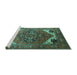 Sideview of Machine Washable Persian Turquoise Traditional Area Rugs, wshurb2037turq