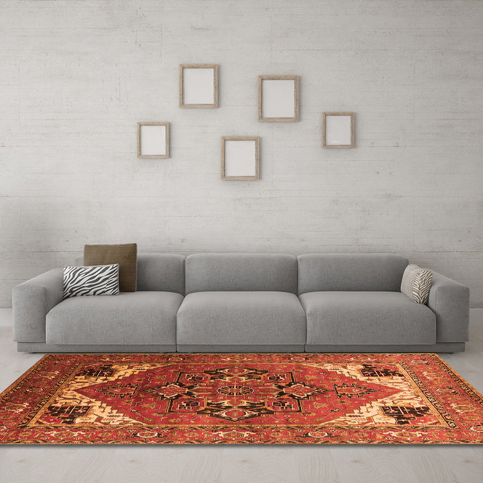 Machine Washable Persian Orange Traditional Area Rugs in a Living Room, wshurb2037org