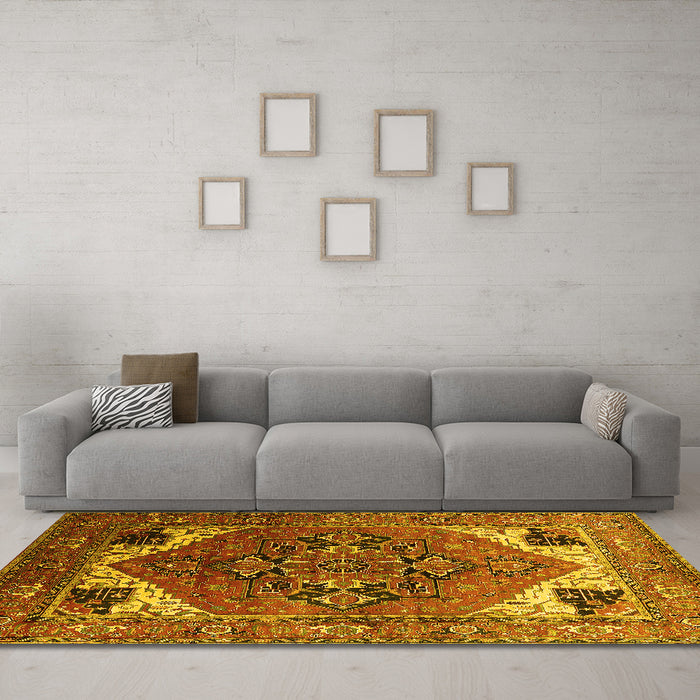Machine Washable Persian Yellow Traditional Rug in a Living Room, wshurb2037yw