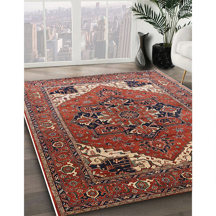 Mid-Century Modern Red Persian Rug in Family Room, urb2037