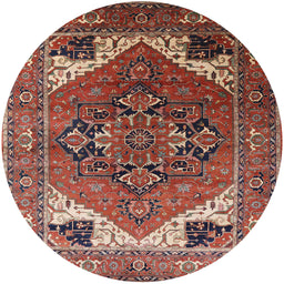 Round Machine Washable Industrial Modern Tomato Red Rug, wshurb2037